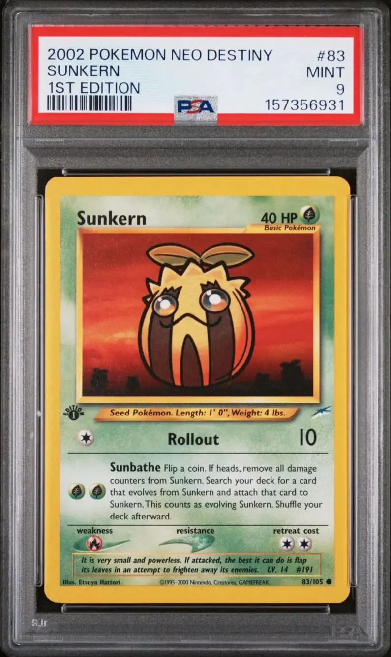 PSA 9 MINT Sunkern 1st Edition 83/105 Pokémon 2002 Neo Destiny Graded Card